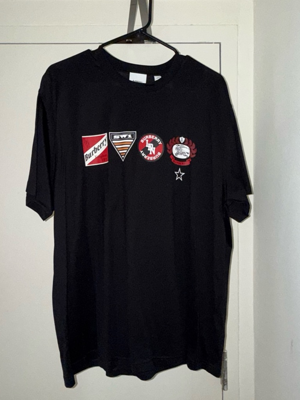 Burberry Black Tee with Red Accent Badge Designs